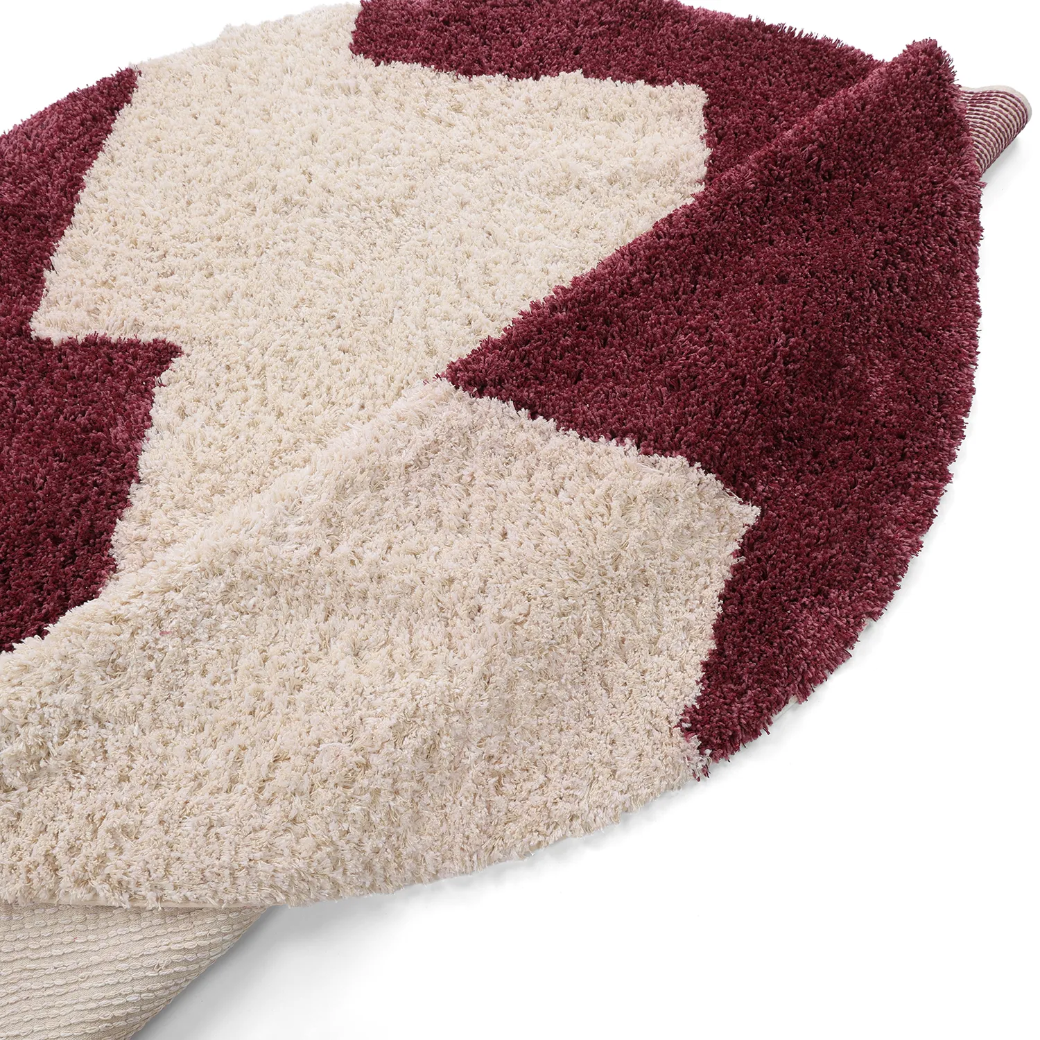Rund Teppich - Begur Natural Cotton Shaggy (offwhite/burgunder)