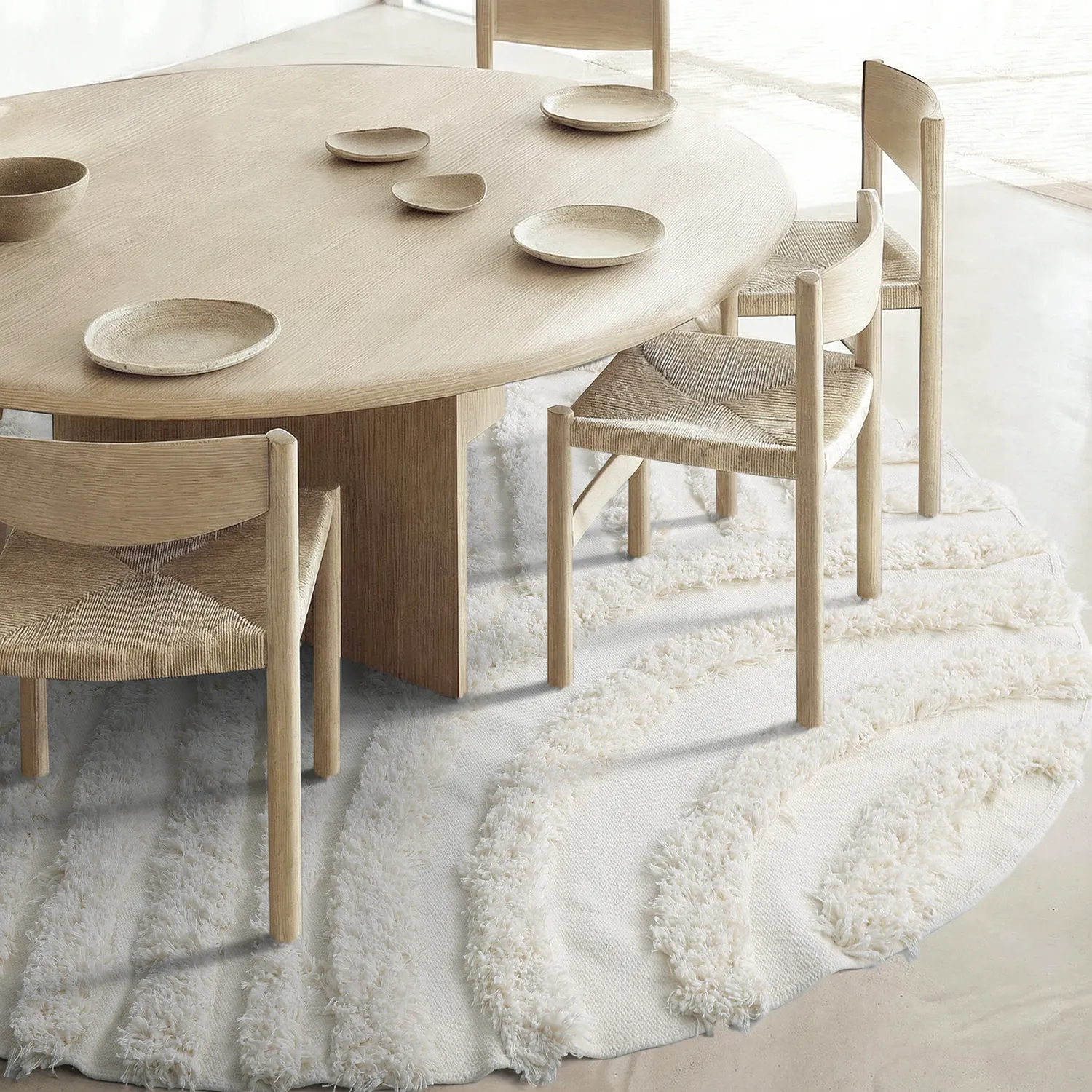 Rund Teppich - Cazorla Natural Cotton Shaggy (cremefarben)