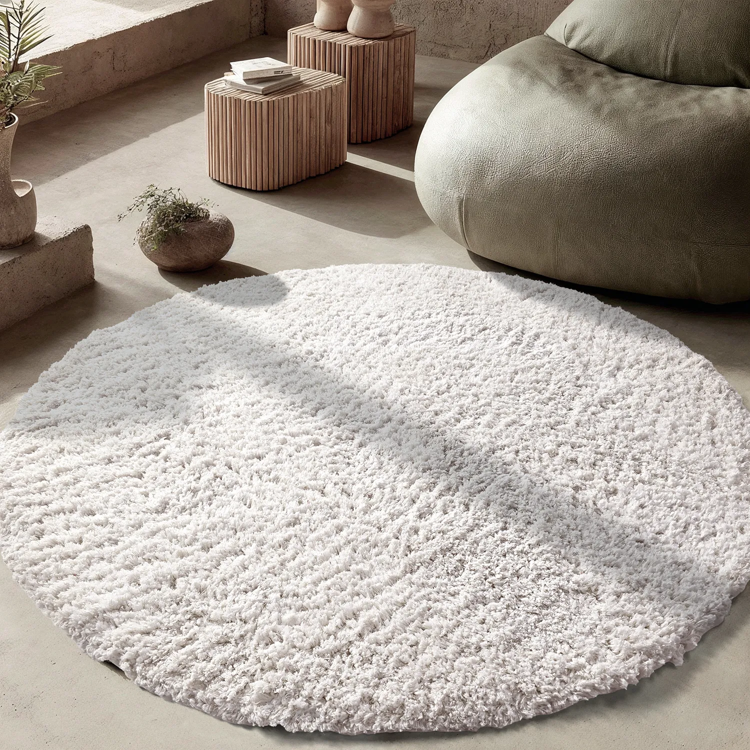 Rund Teppich - Combarro Solid Cotton Shaggy (creme)