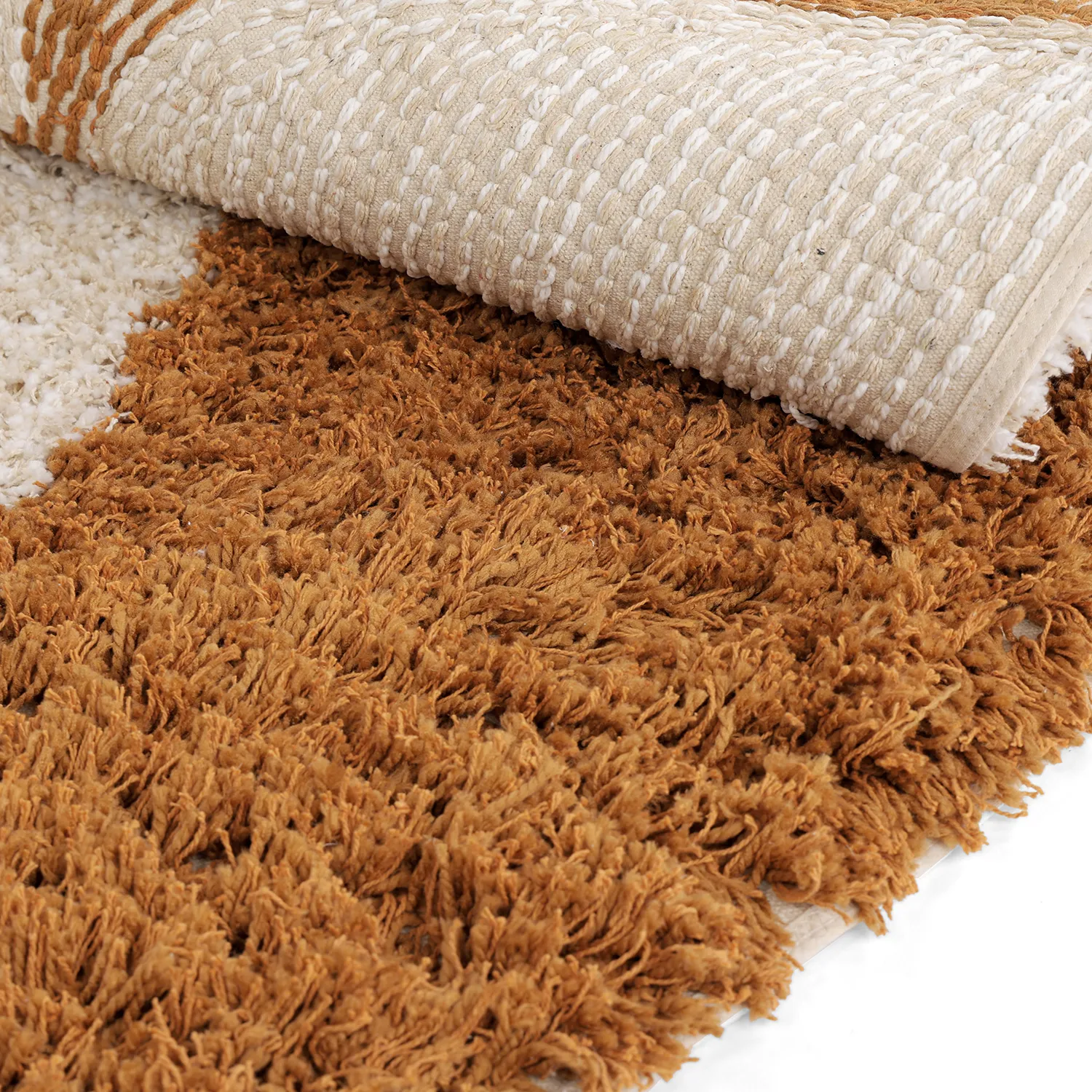 Rund Teppich - Kalymnos Natural Cotton Shaggy (offwhite/ocker)