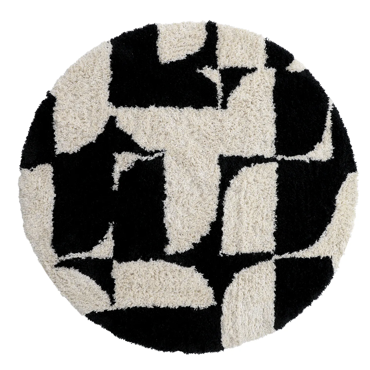 Rund Teppich - Marvao Natural Cotton Shaggy (offwhite/schwarz)
