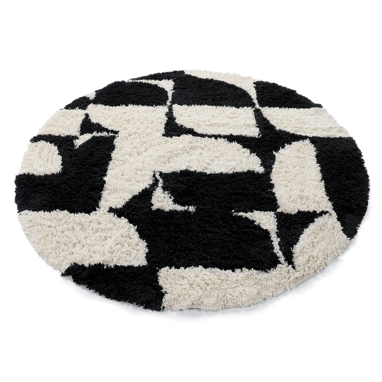 Rund Teppich - Marvao Natural Cotton Shaggy (offwhite/schwarz)