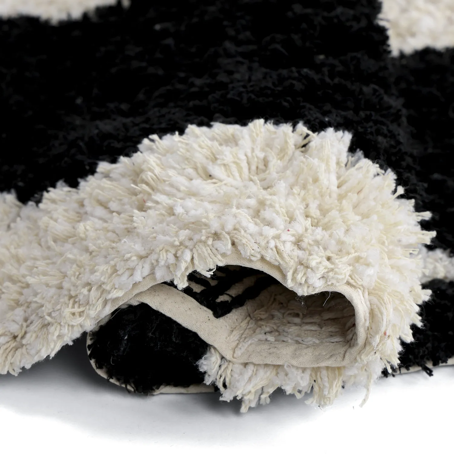 Rund Teppich - Marvao Natural Cotton Shaggy (offwhite/schwarz)