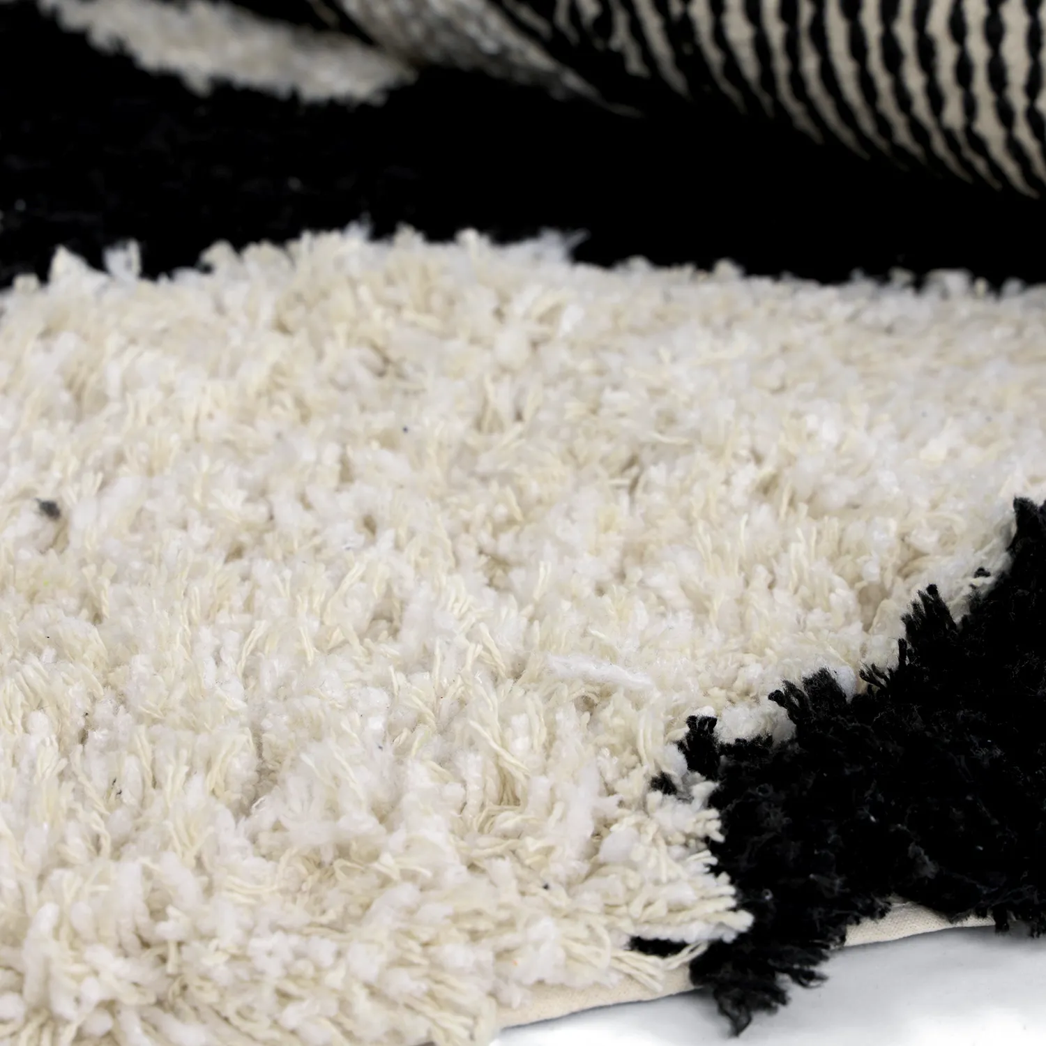 Rund Teppich - Marvao Natural Cotton Shaggy (offwhite/schwarz)