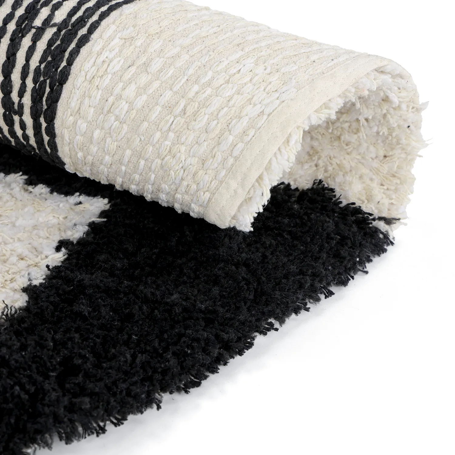 Rund Teppich - Marvao Natural Cotton Shaggy (offwhite/schwarz)
