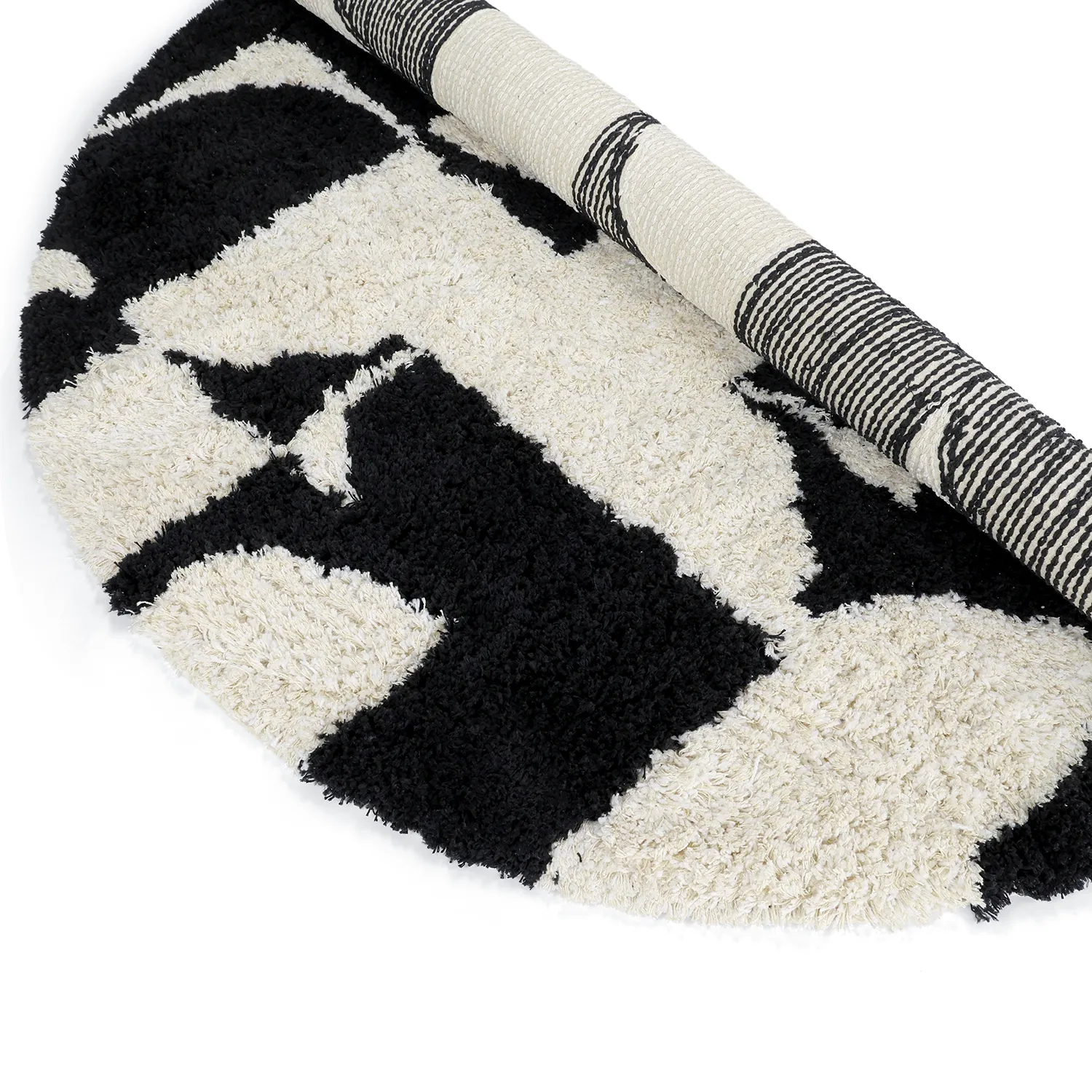 Rund Teppich - Marvao Natural Cotton Shaggy (offwhite/schwarz)