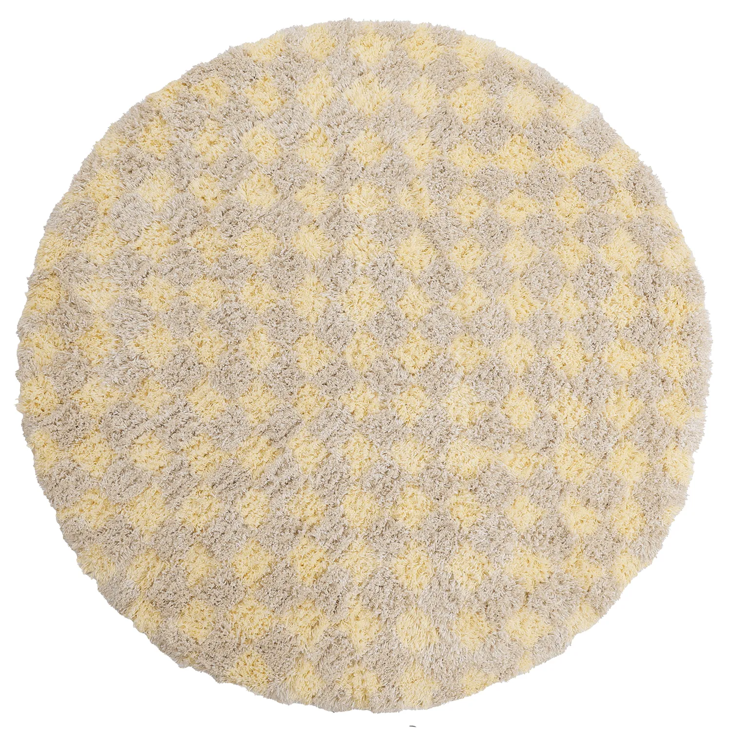Rund Teppich - Methoni Check Cotton Shaggy (creme/hellgelb)