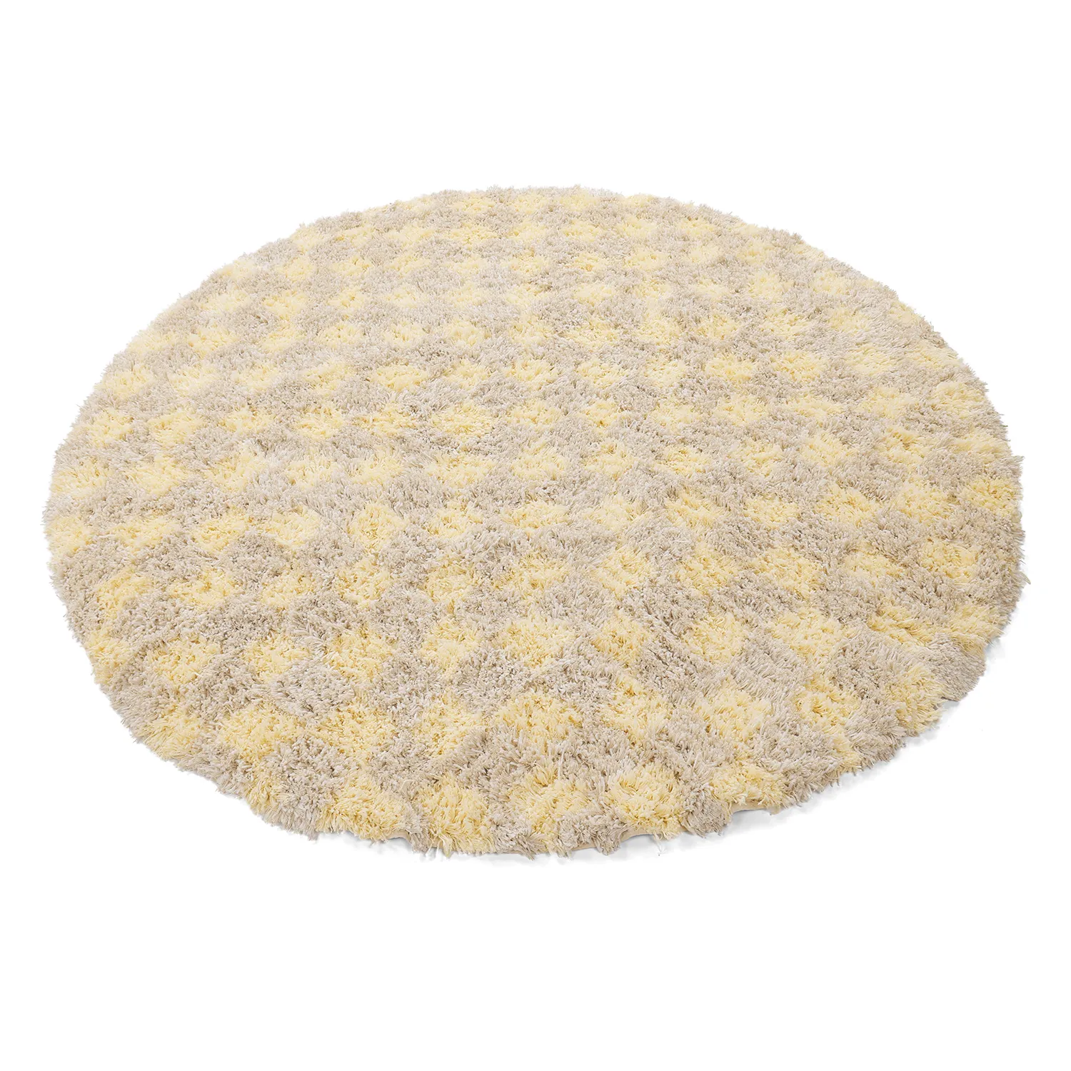Rund Teppich - Methoni Check Cotton Shaggy (creme/hellgelb)