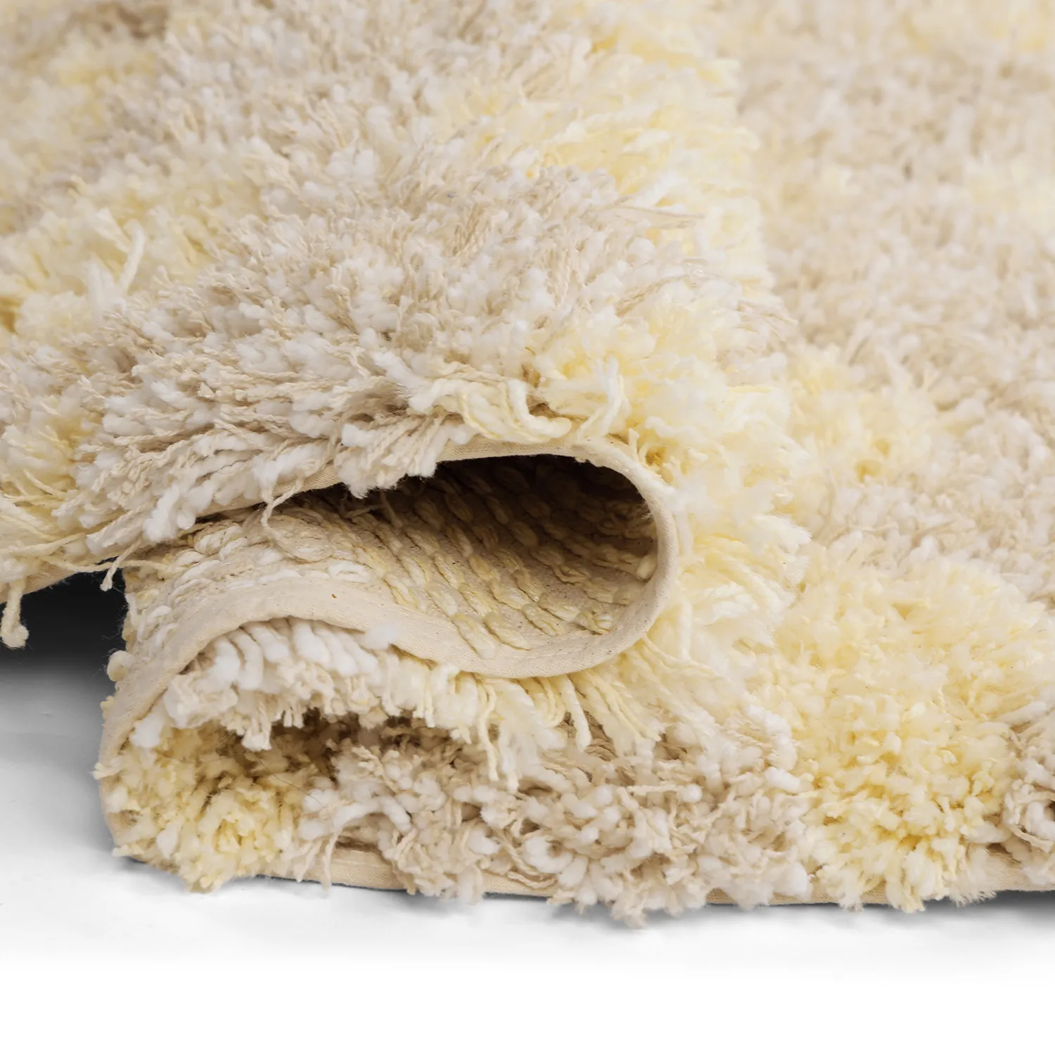 Rund Teppich - Methoni Check Cotton Shaggy (creme/hellgelb)
