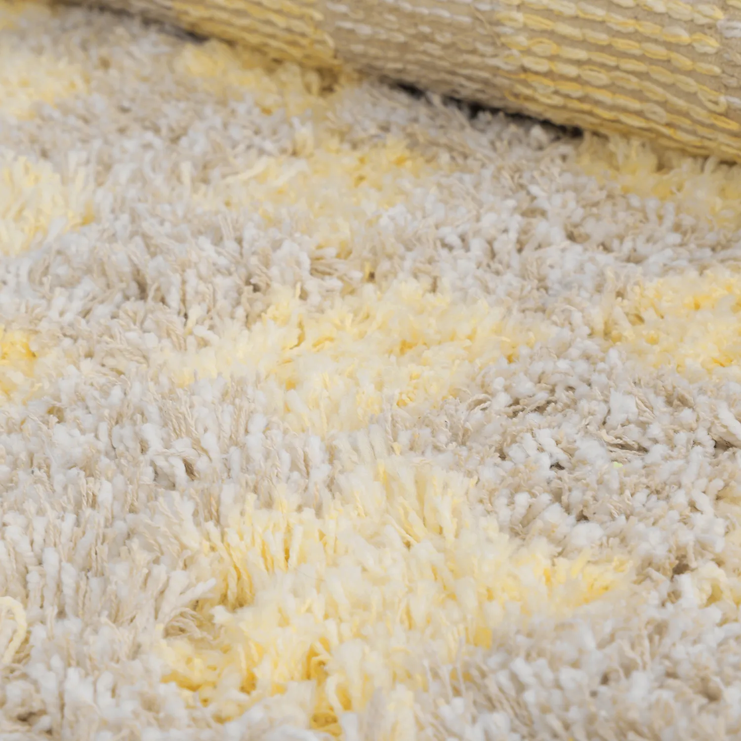 Rund Teppich - Methoni Check Cotton Shaggy (creme/hellgelb)