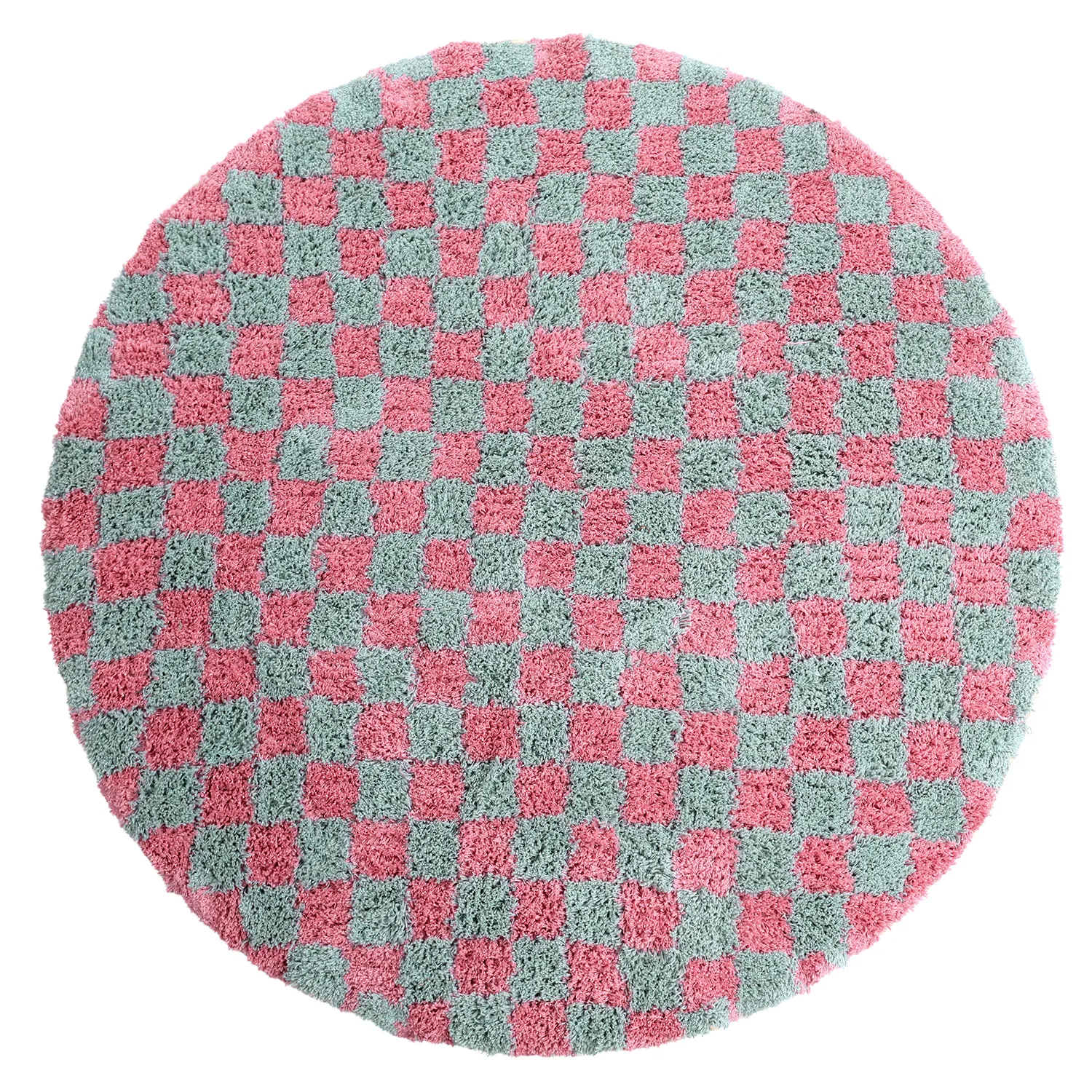 Rund Teppich - Methoni Check Cotton Shaggy (hellblau/hellrosa)