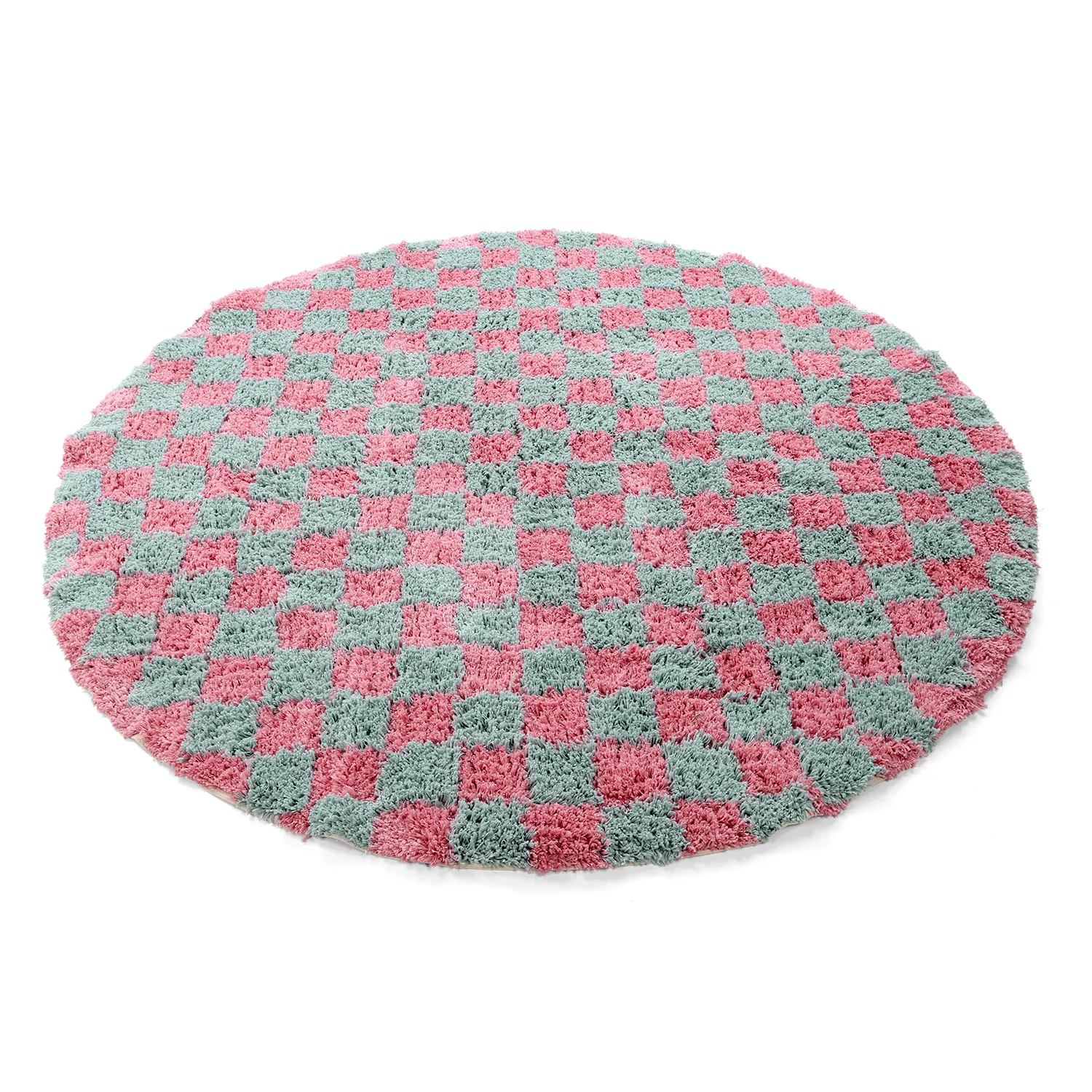 Rund Teppich - Methoni Check Cotton Shaggy (hellblau/hellrosa)