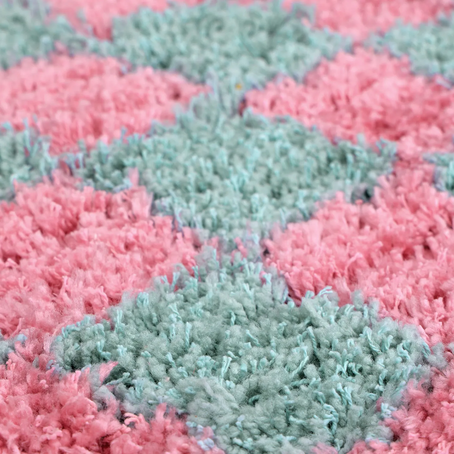 Rund Teppich - Methoni Check Cotton Shaggy (hellblau/hellrosa)