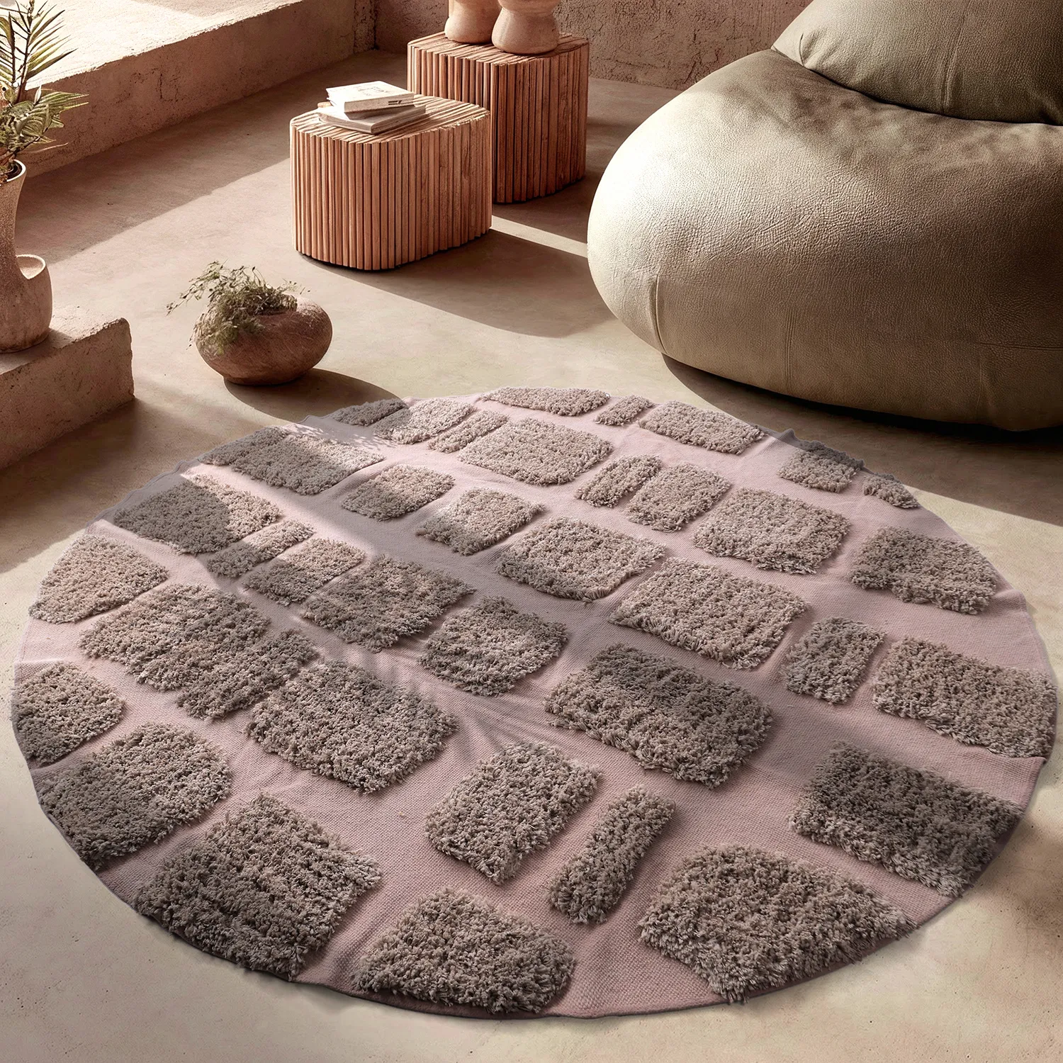 Rund Teppich - Otranto Natural Cotton Shaggy (taupe)