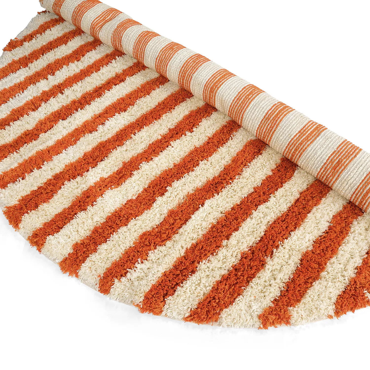 Rund Teppich - Thira Stripe Cotton Shaggy (hellgelb/hellorange)