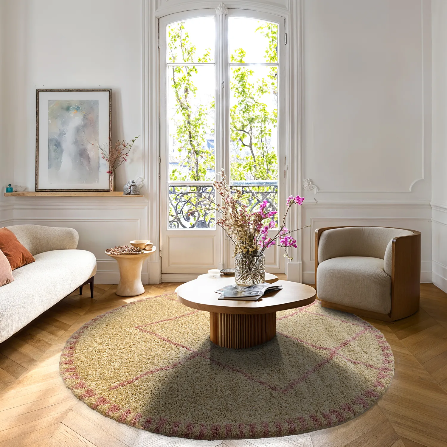 Runde Teppiche - Tiznit (beige/rosa)