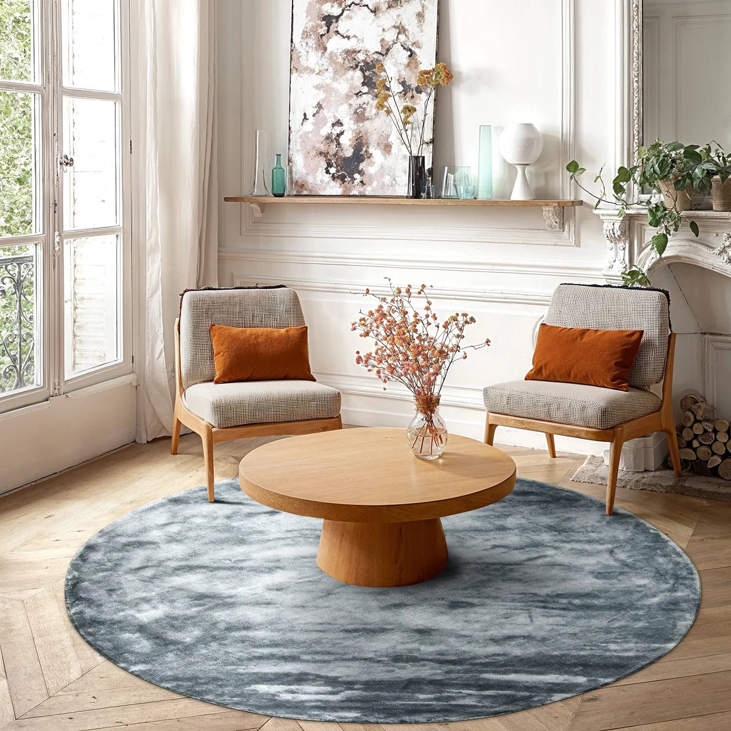 Rund Teppich - Jodhpur Special Luxury Edition (blau/grau)