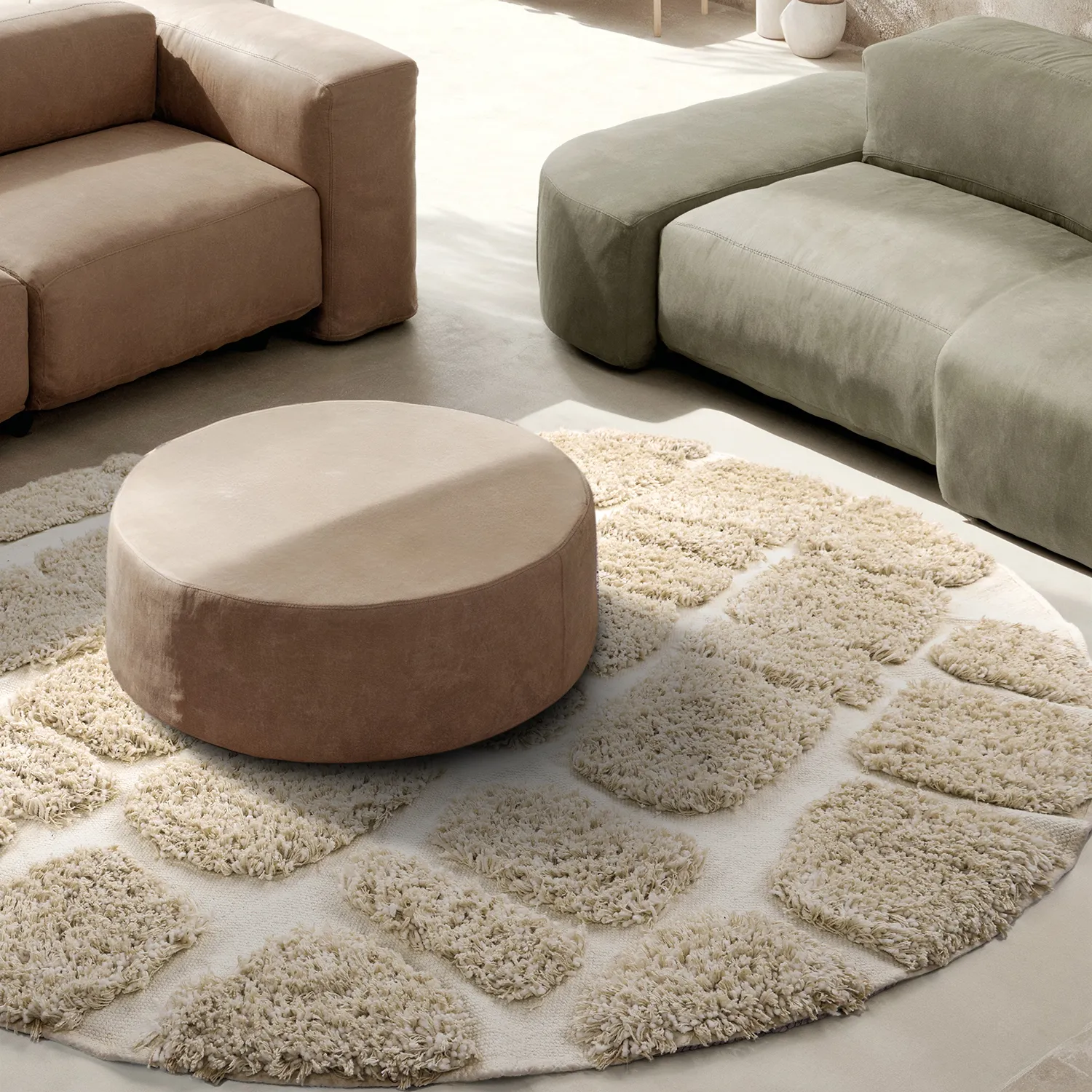 Rund Teppich - Otranto Natural Cotton Shaggy (cremefarben)