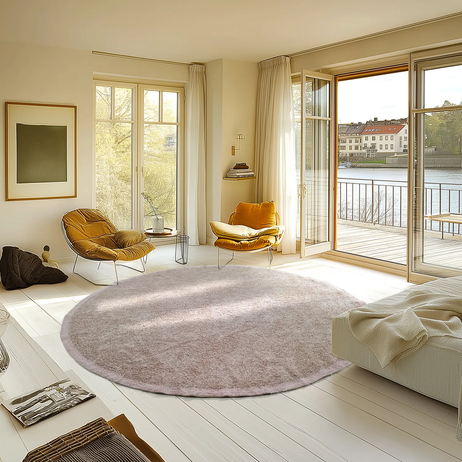 Rund Teppich - Celina Natural Cotton Shaggy (taupe/lavendel)