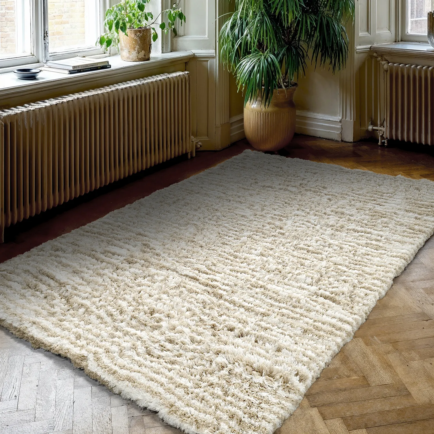 Hochflorteppiche - Aden (beige/weiß)