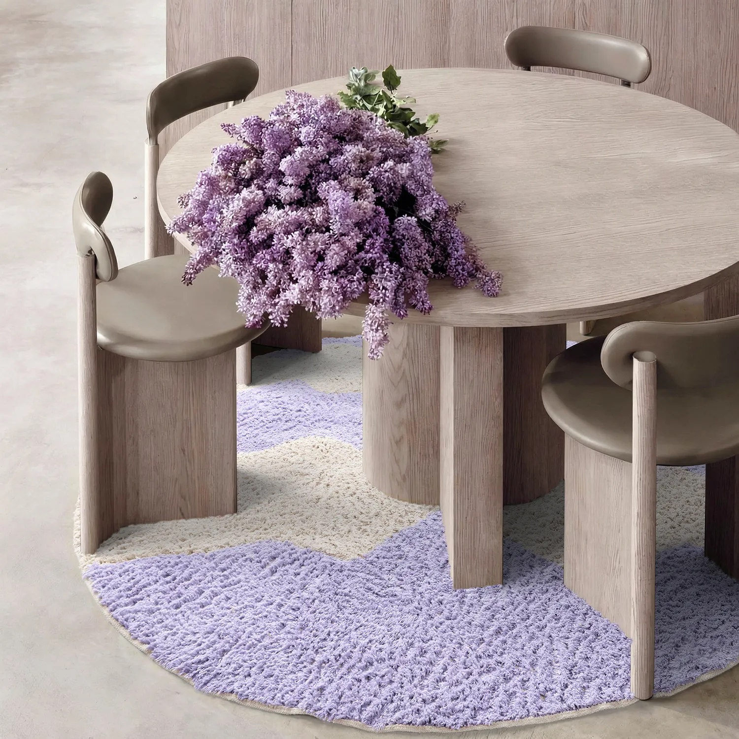 Rund Teppich - Amira Natural Cotton Shaggy (lila/beige)