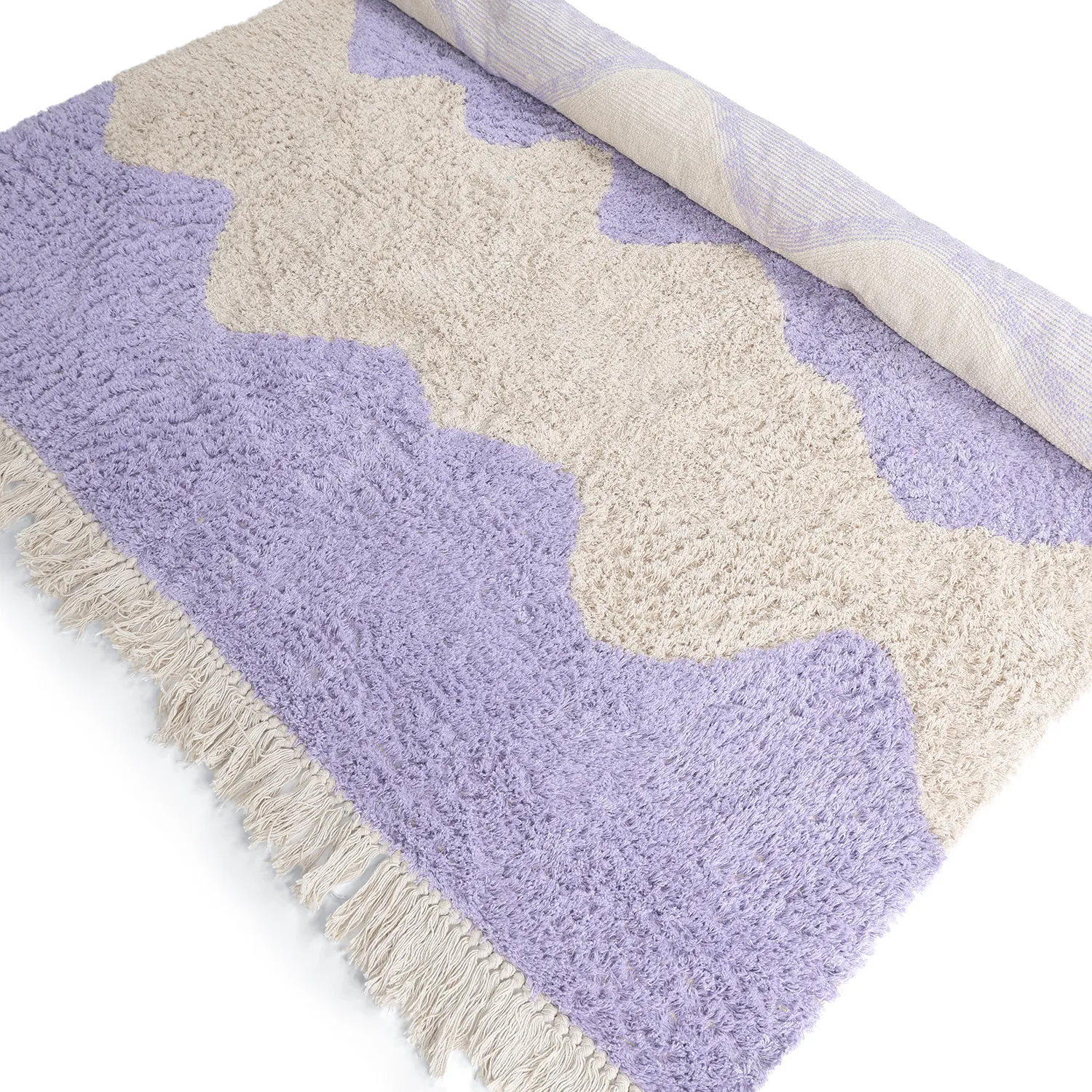 Hochflorteppiche - Amira Natural Cotton Shaggy (lila/beige)