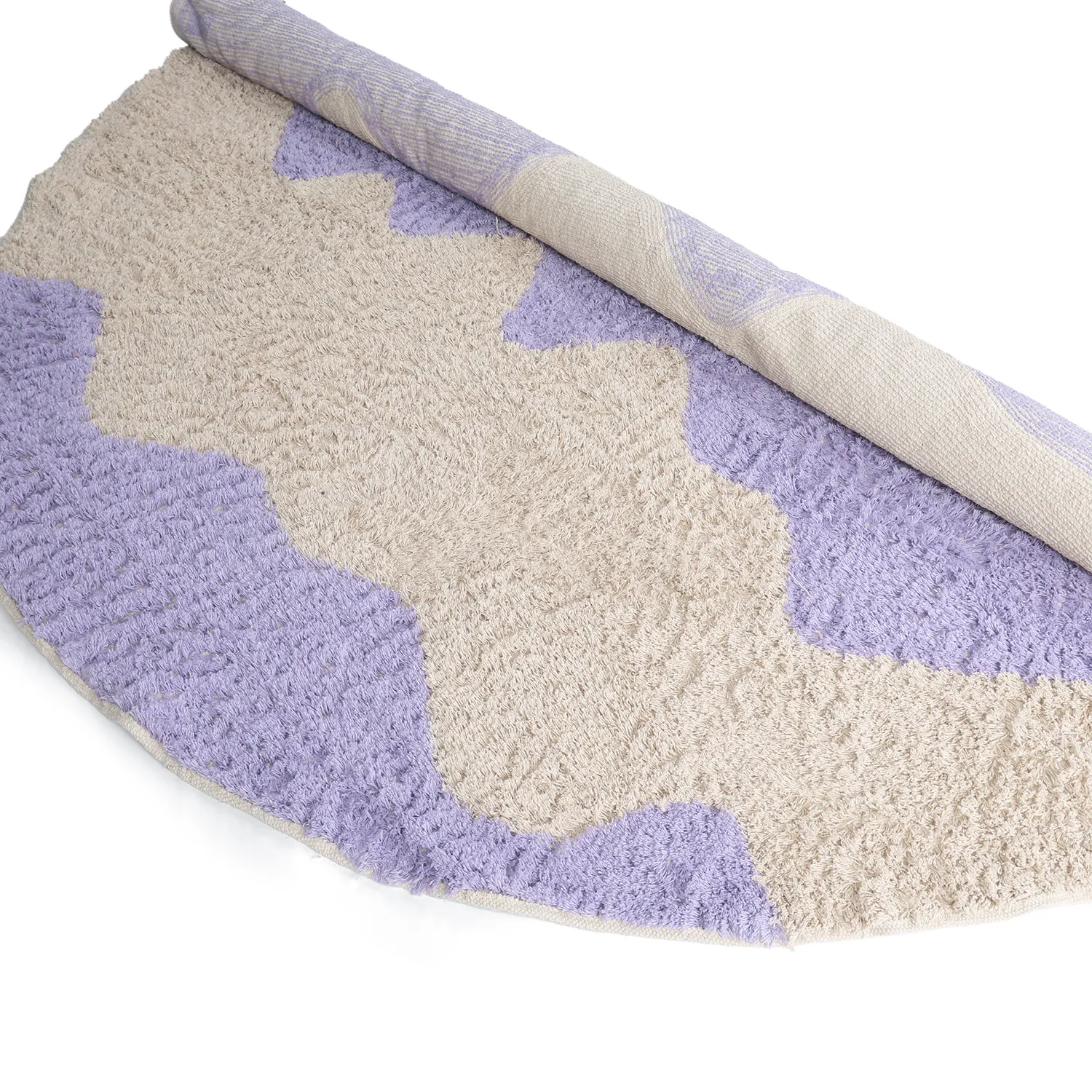 Rund Teppich - Amira Natural Cotton Shaggy (lila/beige)