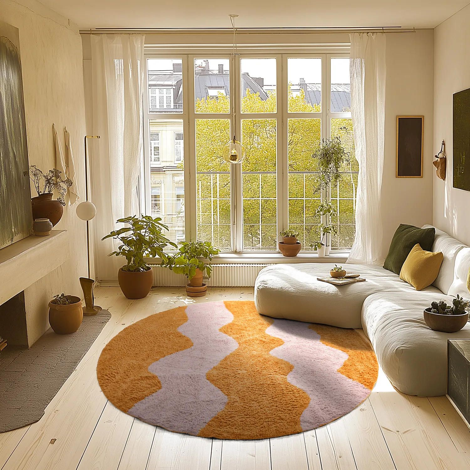 Rund Teppich - Amira Natural Cotton Shaggy (orange/rosa)