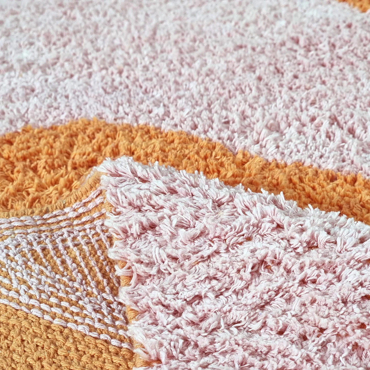 Rund Teppich - Amira Natural Cotton Shaggy (orange/rosa)