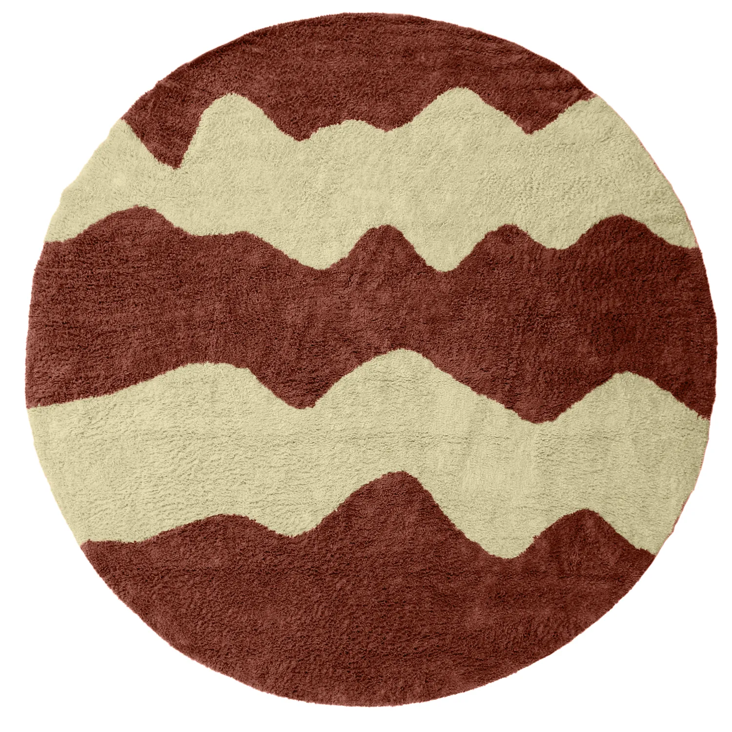Rund Teppich - Amira Natural Cotton Shaggy (rot/beige)