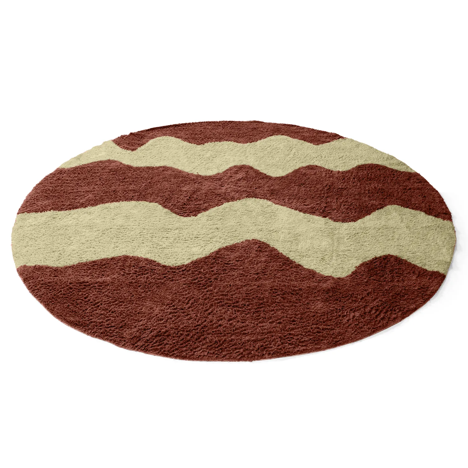 Rund Teppich - Amira Natural Cotton Shaggy (rot/beige)