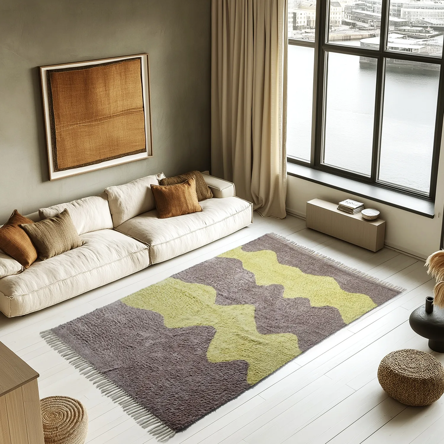 Hochflorteppiche - Amira Natural Cotton Shaggy (taupe/gelb)