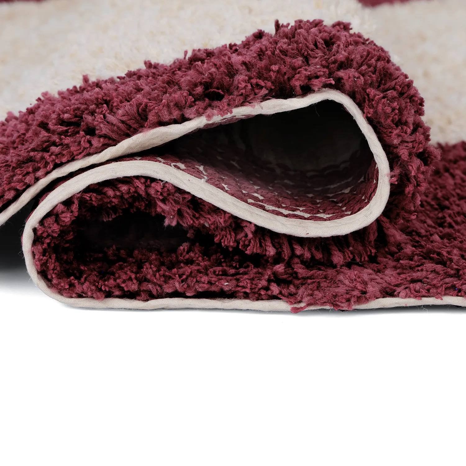 Hochflorteppiche - Begur Natural Cotton Shaggy (offwhite/burgunder)