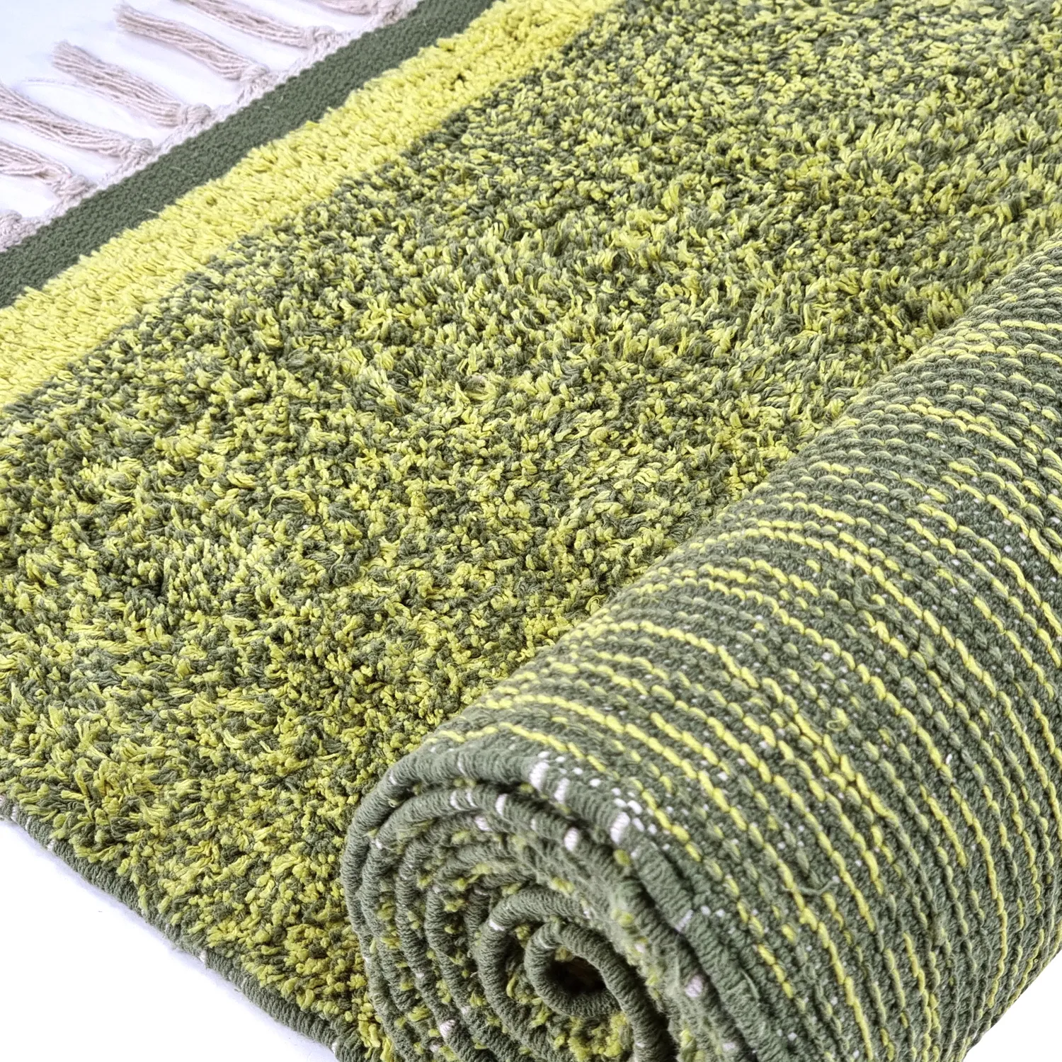 Hochflorteppiche - Celina Natural Cotton Shaggy (grün/gelb)