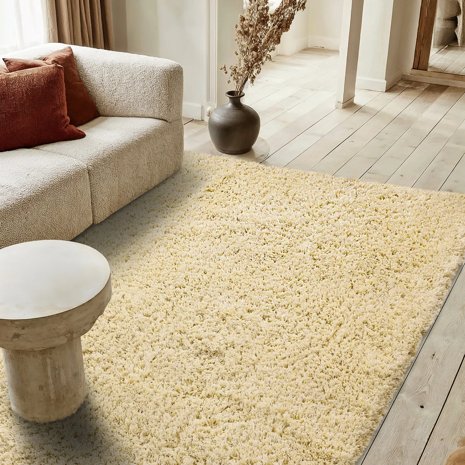 Hochflorteppiche - Combarro Solid Cotton Shaggy (hellgelb)