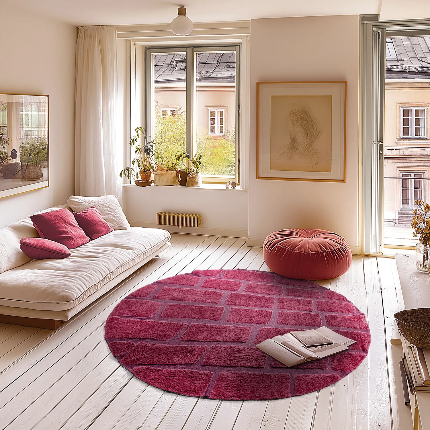 Rund Teppich - Cyrus Natural Cotton Shaggy (rot)