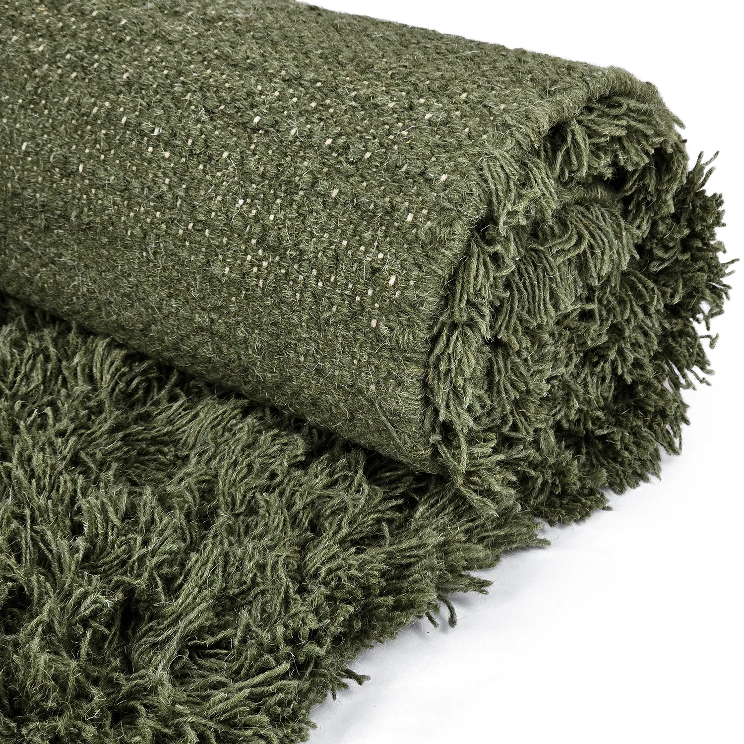 Hochflorteppiche - Fassale Hand Woven Wool Shaggy (moosgrün)