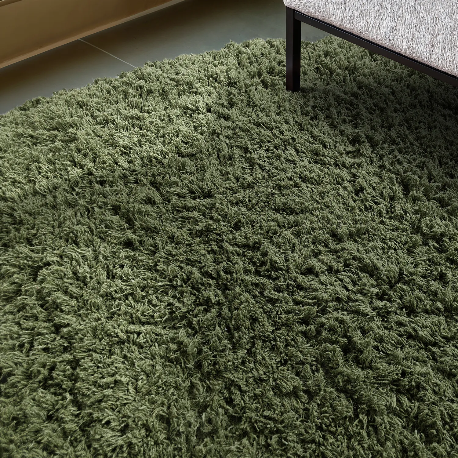 Rund Teppich - Fassale Hand Woven Wool Shaggy (moosgrün)