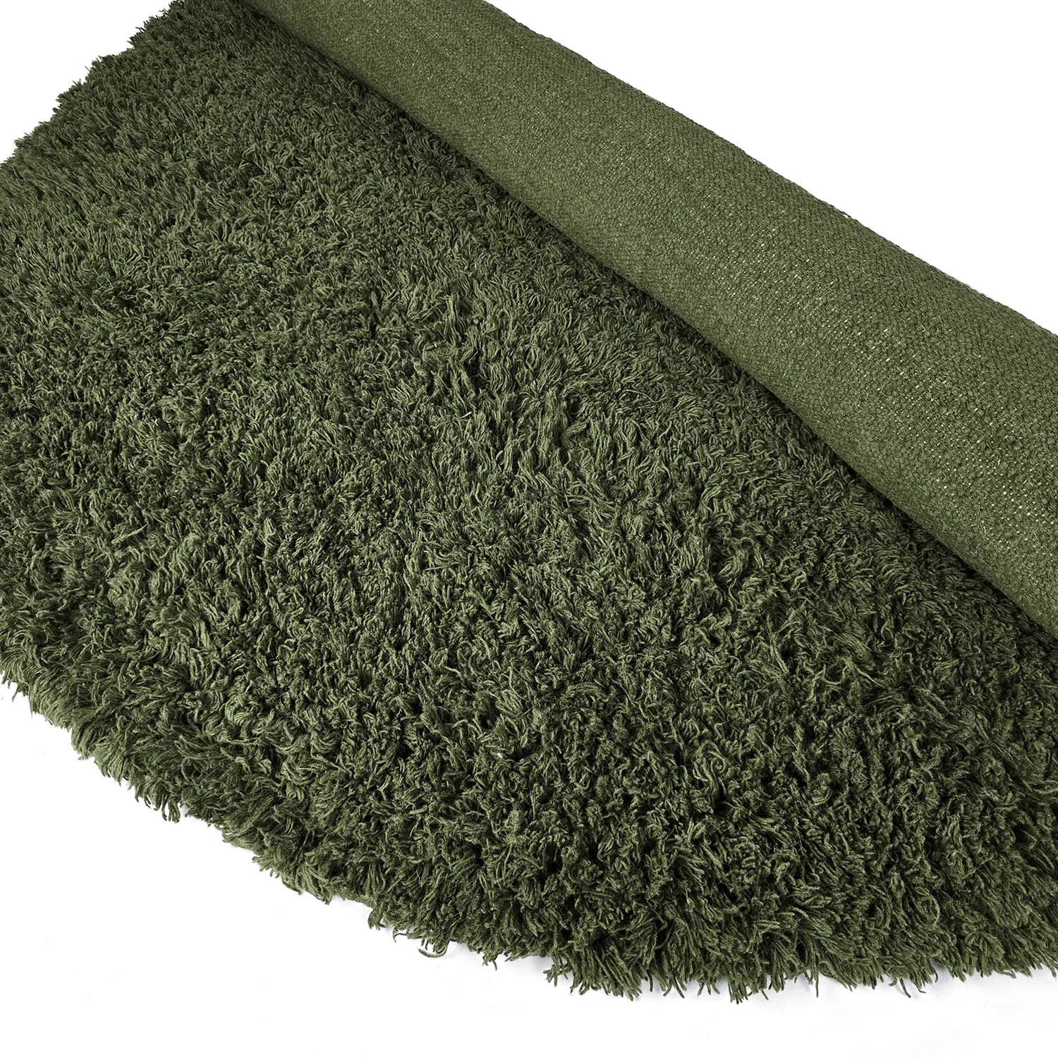 Rund Teppich - Fassale Hand Woven Wool Shaggy (moosgrün)
