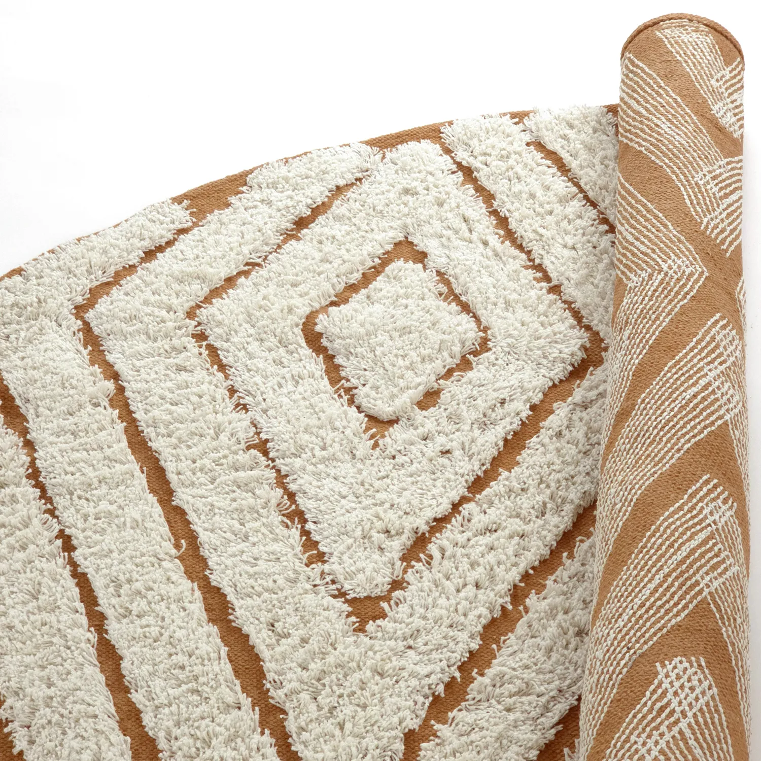 Runde Teppiche - Holwell Natural Cotton Shaggy (cremefarben/braun)