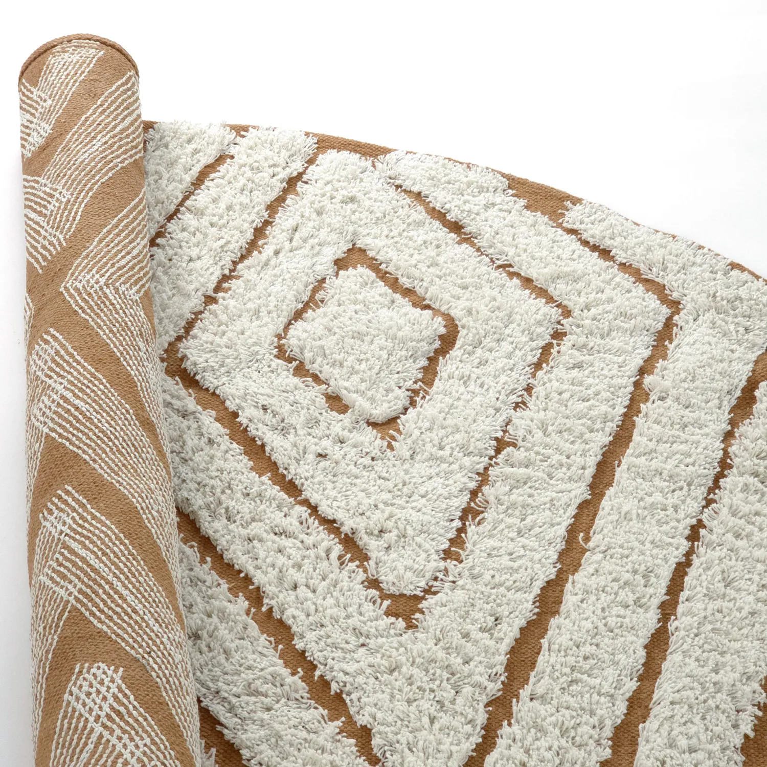 Runde Teppiche - Holwell Natural Cotton Shaggy (cremefarben/braun)