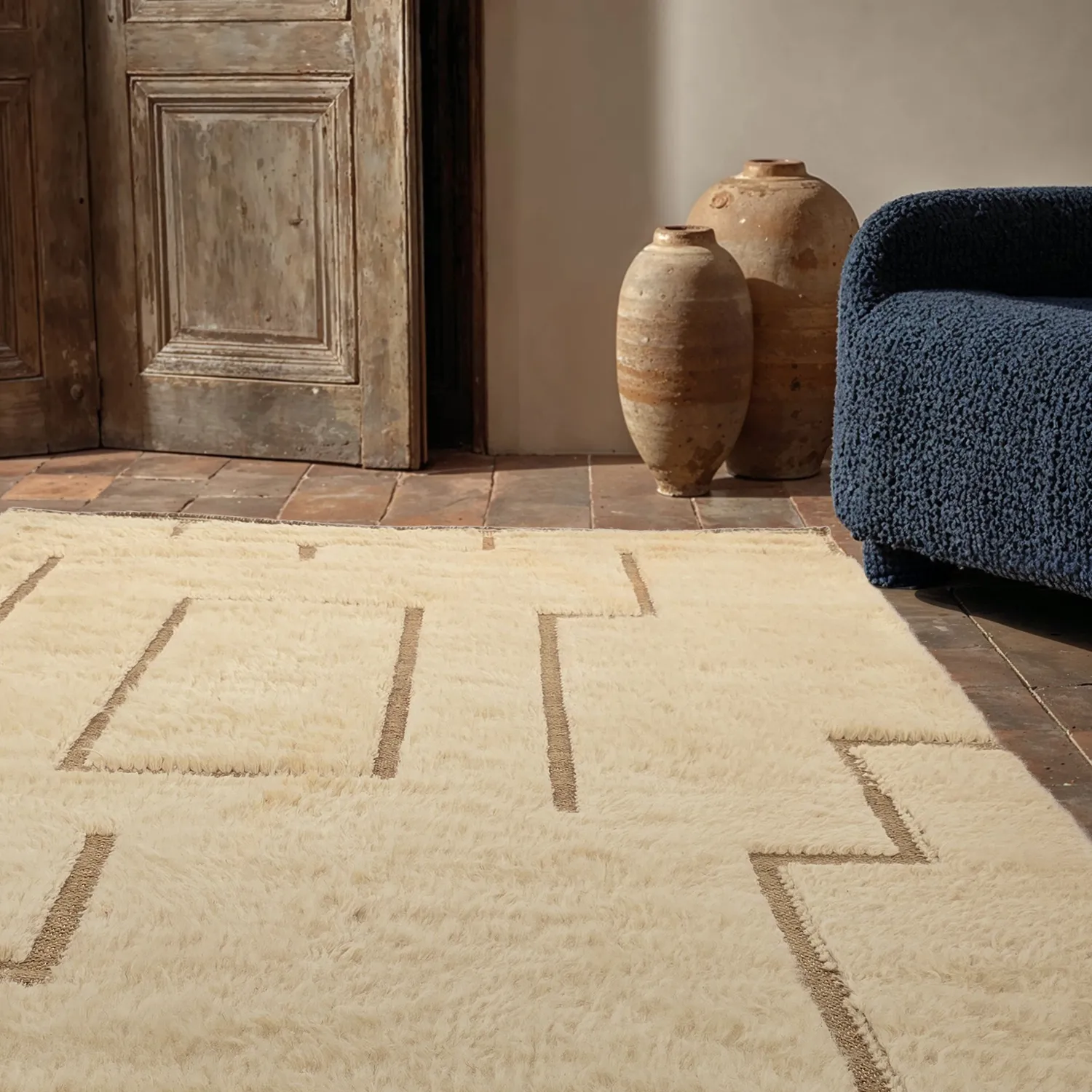 Hochflorteppiche - Kiberg Hand Woven Wool Shaggy (creme)