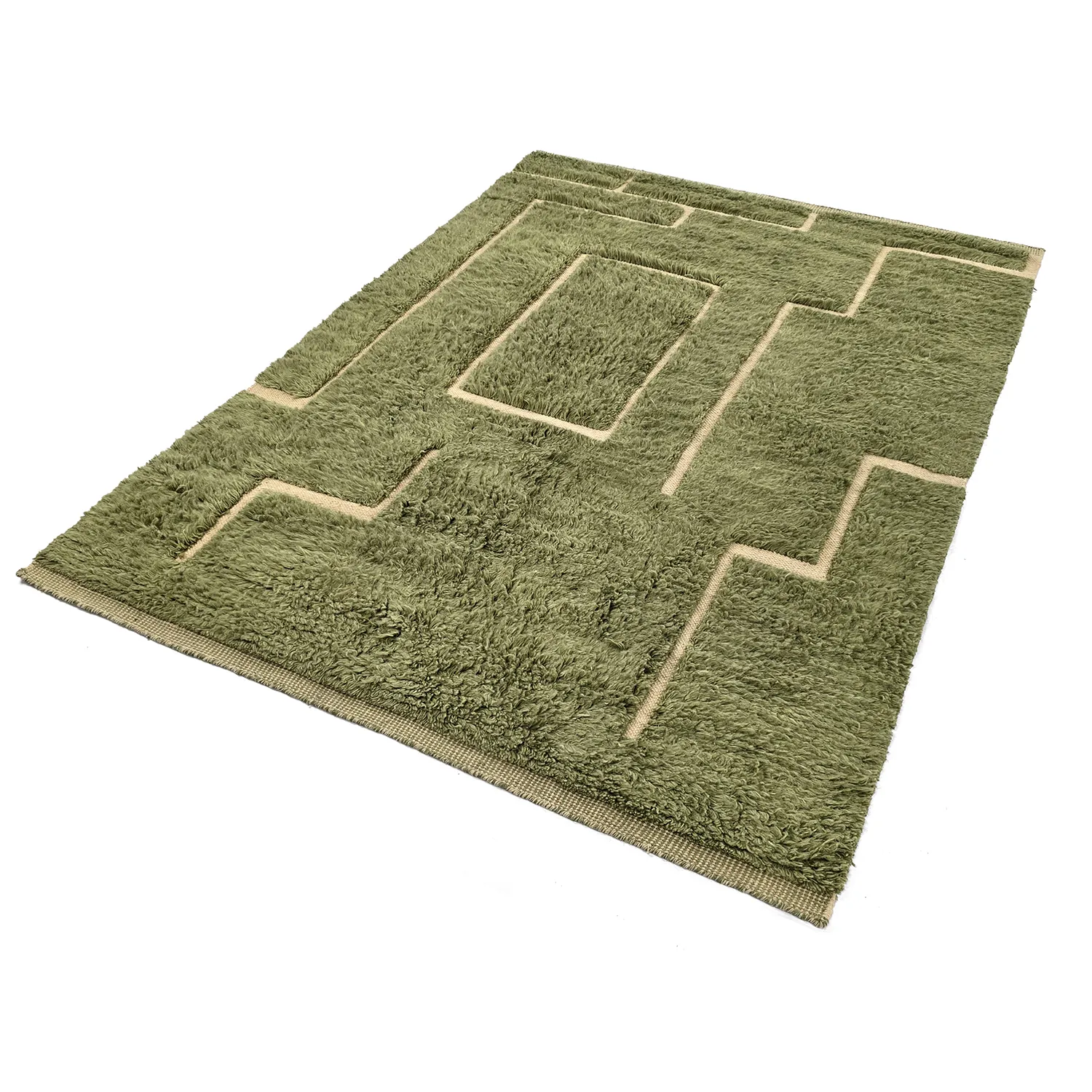 Hochflorteppiche - Kiberg Hand Woven Wool Shaggy (grün)