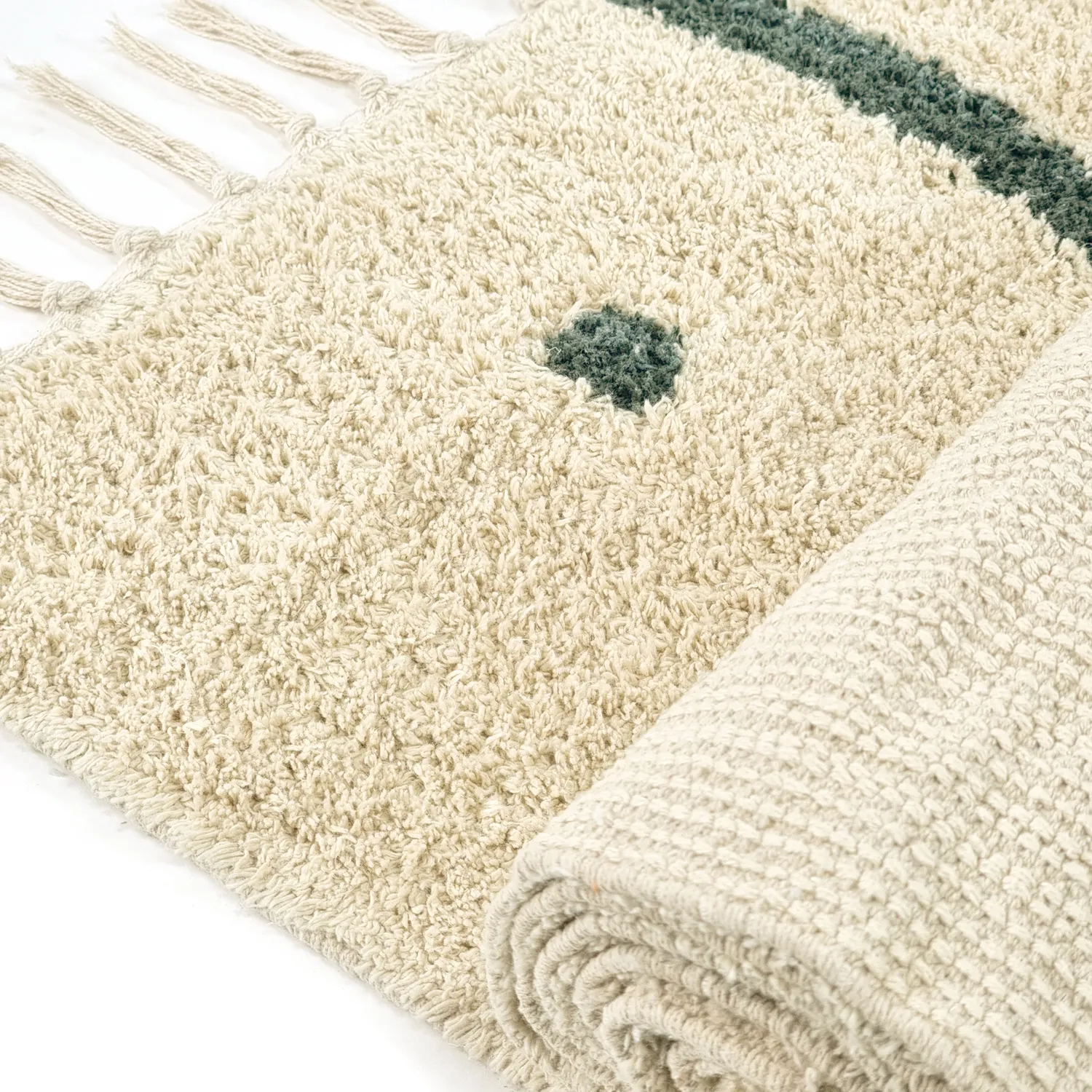 Hochflorteppiche - Leora Natural Cotton Shaggy (beige/grün)