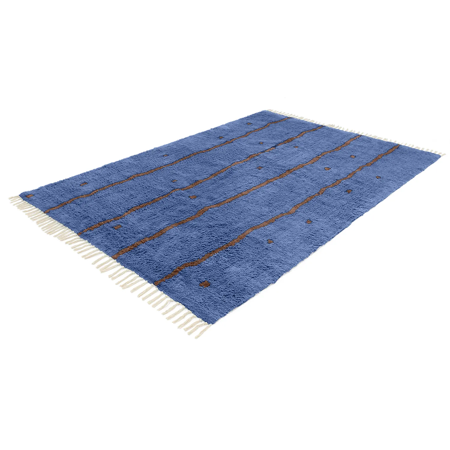 Hochflorteppiche - Leora Natural Cotton Shaggy (blau/braun)