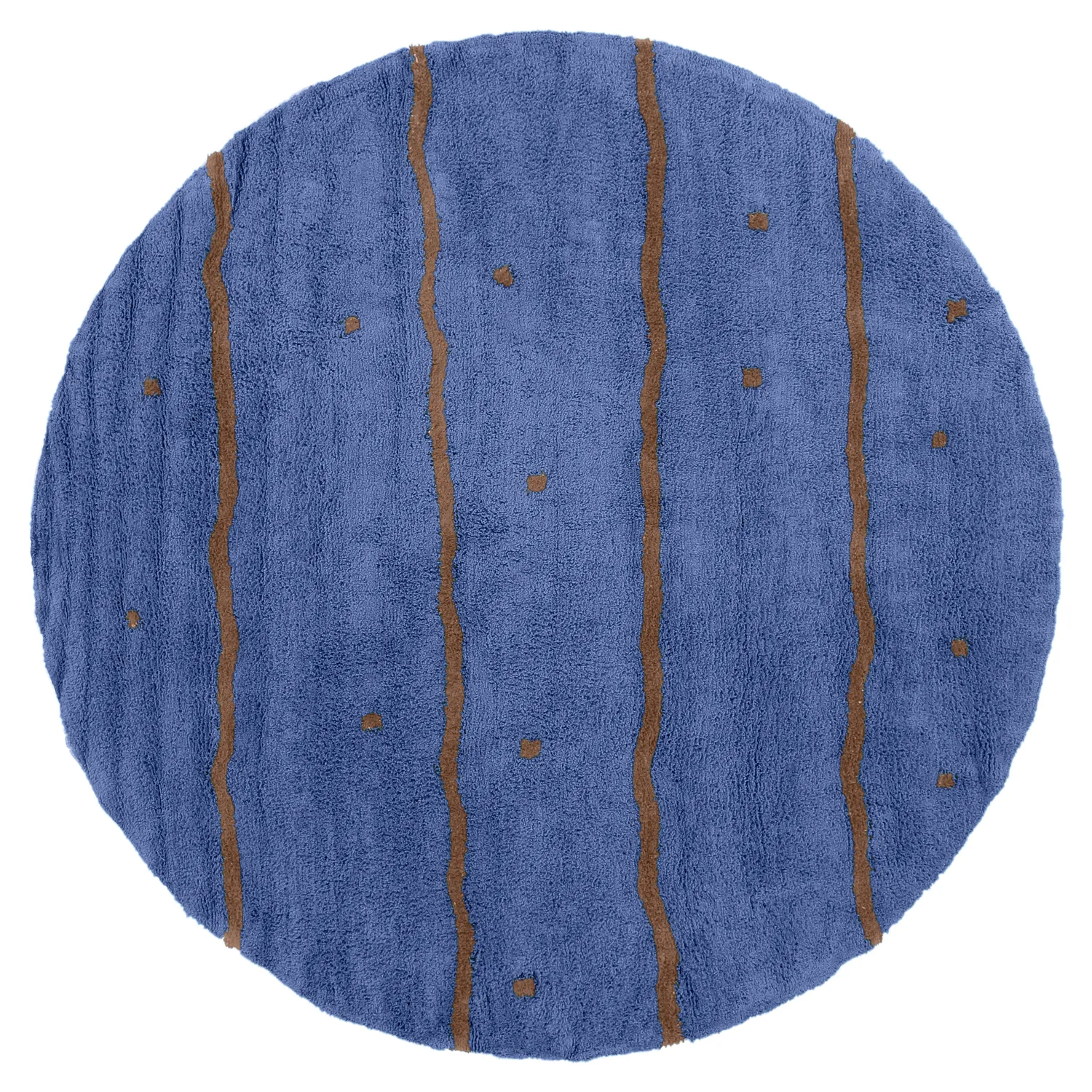 Rund Teppich - Leora Natural Cotton Shaggy (blau/braun)