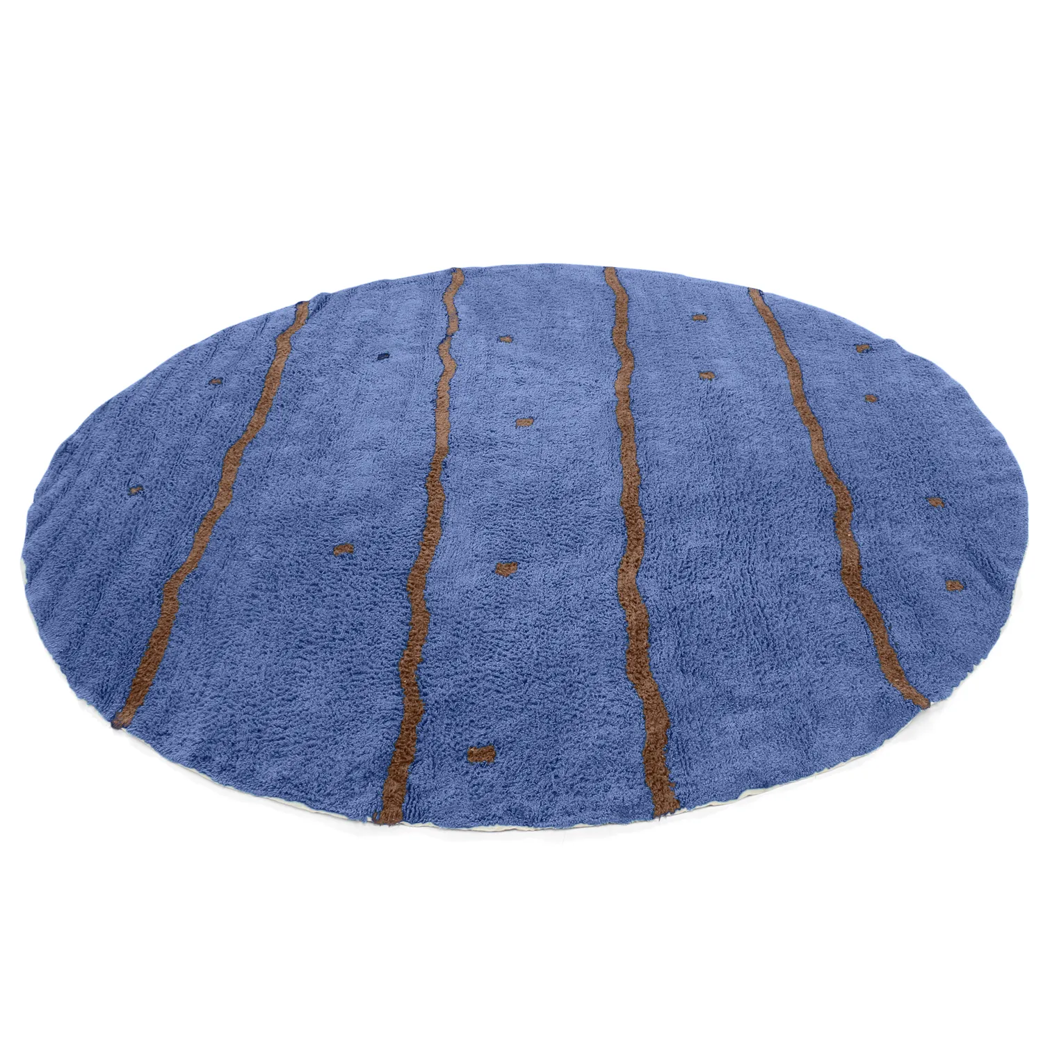 Rund Teppich - Leora Natural Cotton Shaggy (blau/braun)