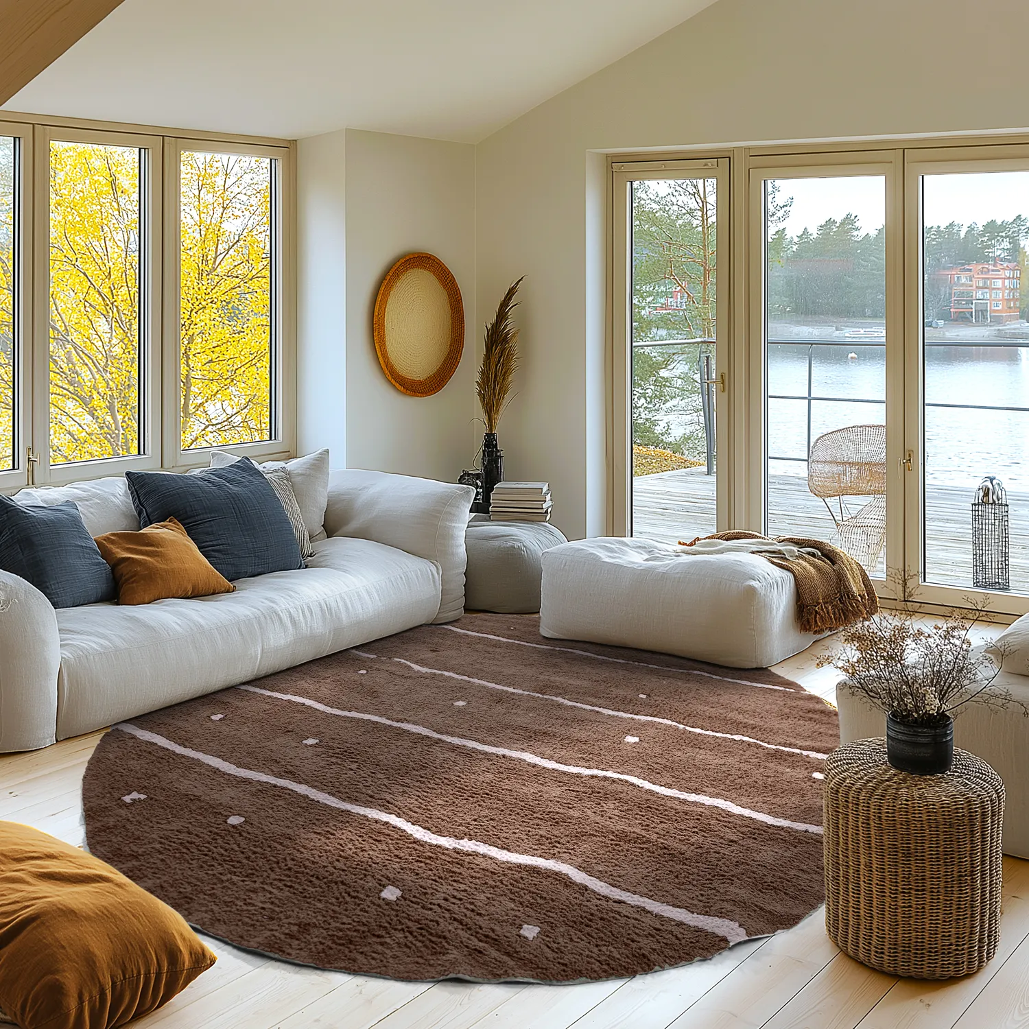 Rund Teppich - Leora Natural Cotton Shaggy (braun/lila)