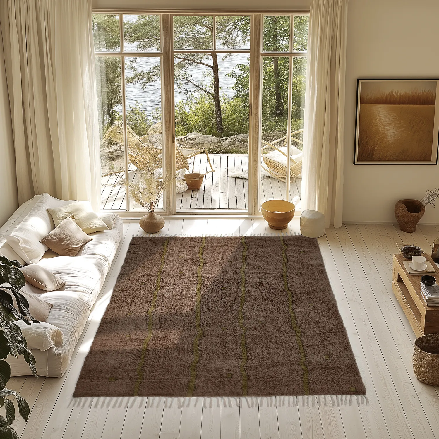 Hochflorteppiche - Leora Natural Cotton Shaggy (braun/oliv)