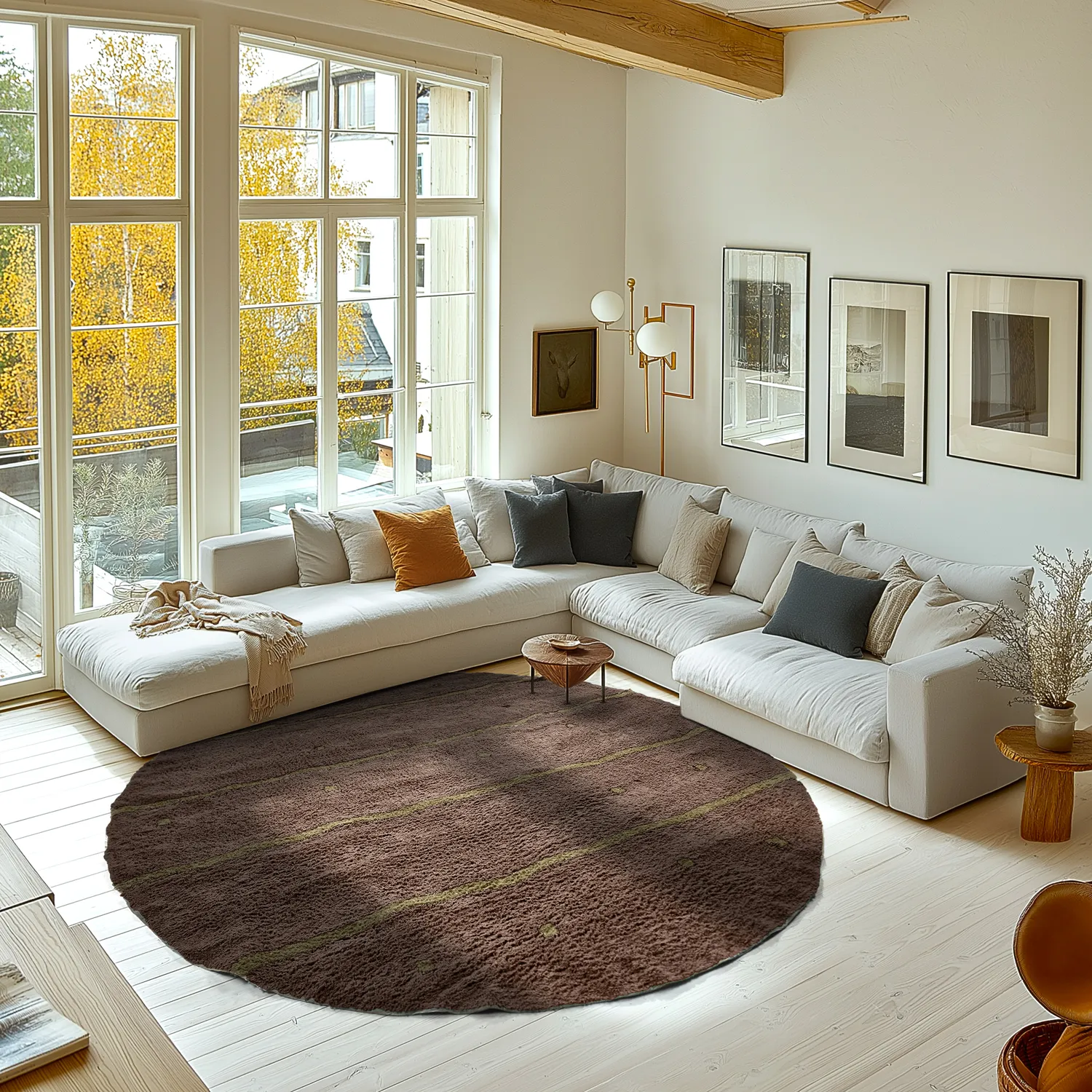 Rund Teppich - Leora Natural Cotton Shaggy (braun/oliv)